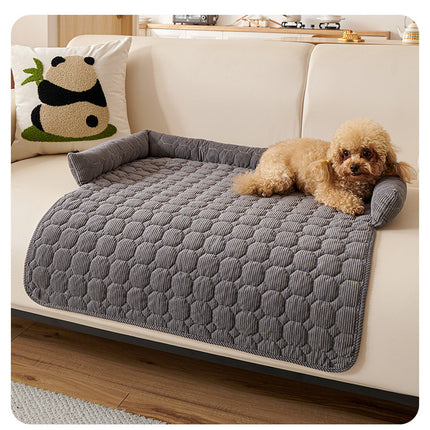 Dark Grey Pet Sofa Protector & Calming Bolster Bed with Diamond Lattice - 75x75CM Thickened Non Slip Furniture Cover for Cats & Dogs.