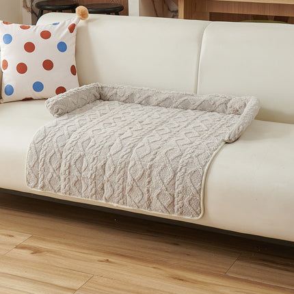 Light Grey Pet Sofa Protector & Calming Bolster Bed with Cable Knit - 75x75CM Thickened Non Slip Furniture Cover for Cats & Dogs.