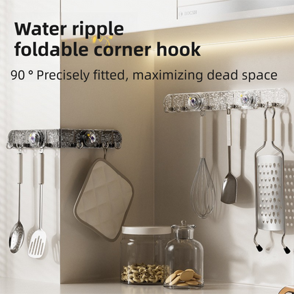 2-Pack 180°Foldable Hidden Hook Rail with Reusable Suction Cup - Waterproof Water Ripple Rack for Bathroom & Kitchen (White-Transparency).