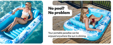 180x118CM Pink Transparent Inflatable Suntan Tub & Floating Pool Lounger with Dual Integrated Cup Holders and Pillow - Portable Sunbathing Pool for Lawn & Water.
