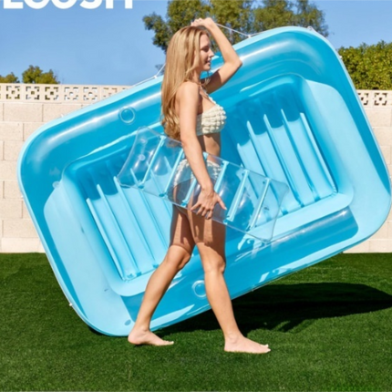 180x118CM Blue Transparent Inflatable Suntan Tub & Floating Pool Lounger with Dual Integrated Cup Holders and Pillow - Portable Sunbathing Pool for Lawn & Water.