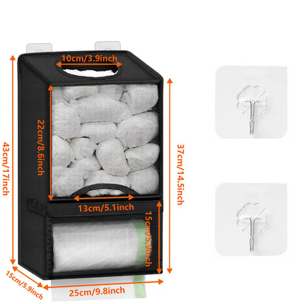 2-in-1 Black Kitchen Plastic Bag & Trash Bag Roll Dispenser(2 Pack) - Hanging Grocery & Produce Bag Organizer (17.5x9.9x5.8 inch).
