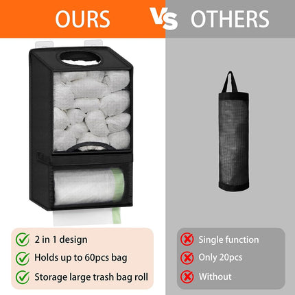 2-in-1 Black Kitchen Plastic Bag & Trash Bag Roll Dispenser(2 Pack) - Hanging Grocery & Produce Bag Organizer (17.5x9.9x5.8 inch).