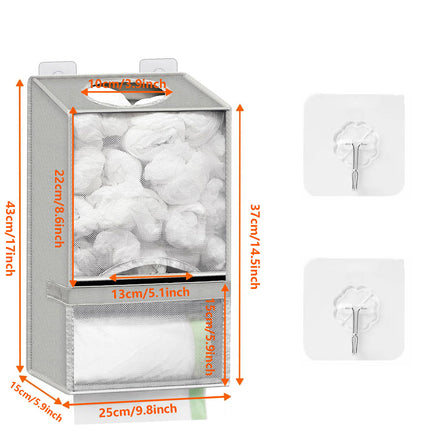 2-in-1 Grey Kitchen Plastic Bag & Trash Bag Roll Dispenser(2 Pack) - Hanging Grocery & Produce Bag Organizer (17.5x9.9x5.8 inch).
