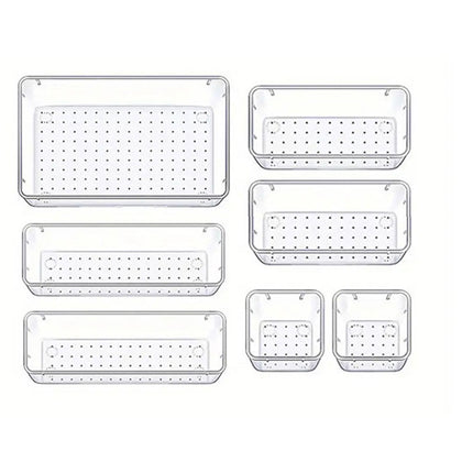 7PCS Transparent Stackable Organizer Set - 4-Size Versatile Desktop & Drawer Divider.