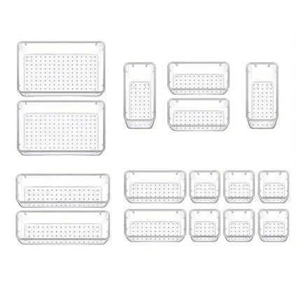 16PCS Transparent Stackable Organizer Set - 4-Size Versatile Desktop & Drawer Divider.