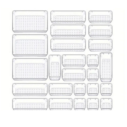 25PCS Transparent Stackable Organizer Set - 4-Size Versatile Desktop & Drawer Divider.