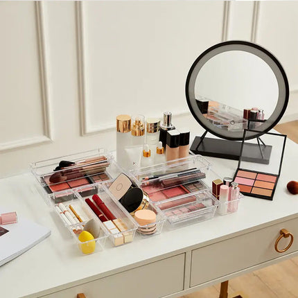 16PCS Pink Transparent Stackable Organizer Set - 4-Size Versatile Desktop & Drawer Divider.