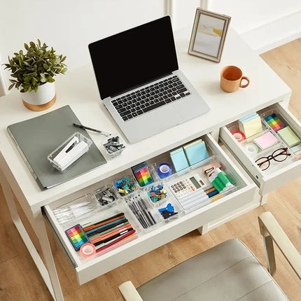 16PCS Pink Transparent Stackable Organizer Set - 4-Size Versatile Desktop & Drawer Divider.