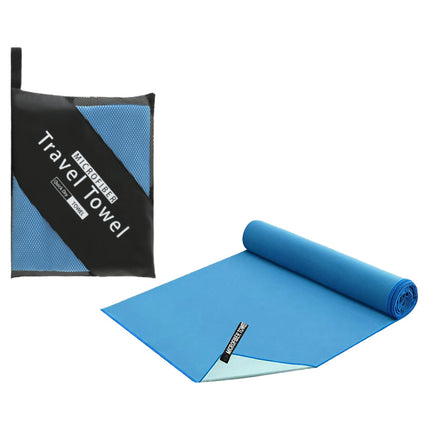 40×80CM and 76×152CM Ultra-Fine Microfiber Double-Sided Fleece Towel Set - Rapid Drying Travel & Fitness Essentials (Blue).