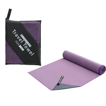 40×80CM and 76×152CM Ultra-Fine Microfiber Double-Sided Fleece Towel Set - Rapid Drying Travel & Fitness Essentials (Purple Grey).