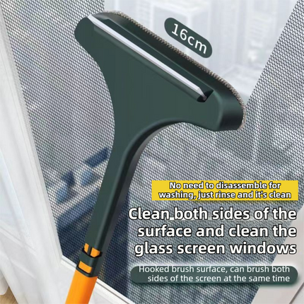 2-Pack 2-in-1 Professional Window Screen Brush & Glass Cleaner - Detachable Long-Handle Squeegee & Scrubber (White Green).