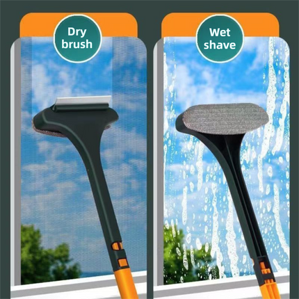 2-Pack 2-in-1 Professional Window Screen Brush & Glass Cleaner - Detachable Long-Handle Squeegee & Scrubber (Yellow Green).