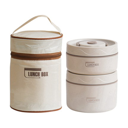 2-Pack Beige 304 Stainless Steel Microwave-Safe Lunch Box Set - Stackable Insulated Bento Containers for Office & School.