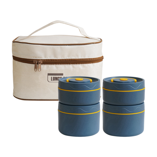 4-Pack Blue 304 Stainless Steel Microwave-Safe Lunch Box Set - Stackable Insulated Bento Containers for Office & School.