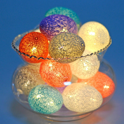 1.5M Easter Cotton Ball Egg String Lights (10 LED)  - Colorful Egg-Shaped Fairy Light Holiday Decor.