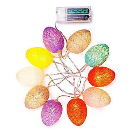 1.5M Easter Cotton Ball Egg String Lights (10 LED)  - Colorful Egg-Shaped Fairy Light Holiday Decor.