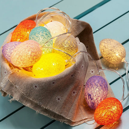 3M Easter Cotton Ball Egg String Lights (20 LED)  - Colorful Egg-Shaped Fairy Light Holiday Decor.