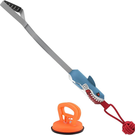 Shark-shaped Tug-of-War Dog Toy with Suction Cup & Chew Rope Knot - Interactive Squeaky Molar Toy for Puppies & Small Dogs.