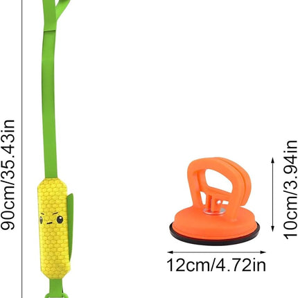 Corn-shaped Tug-of-War Dog Toy with Suction Cup & Chew Rope Knot - Interactive Squeaky Molar Toy for Puppies & Small Dogs.
