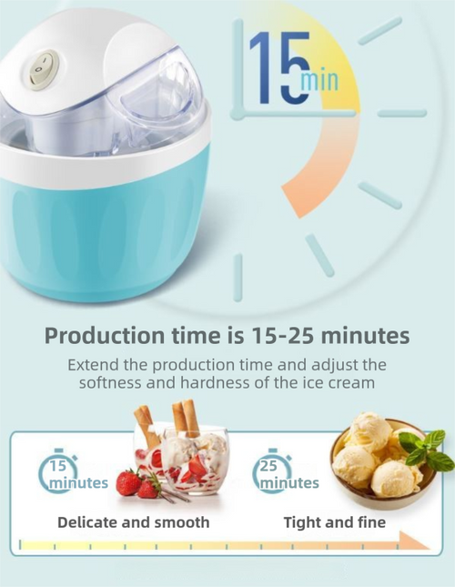 Blue 500ML Compact Electric Ice Cream Maker - Portable Quick Iced Drink Bucket & Soft Serve Machine with Rapid 15-Min Freezing.