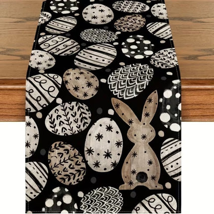 33 x 183 CM Festive Easter Linen Table Runner - Cartoon Bunny Table Runner & Stain-Resistant Primitive Home Decor (Style-3).