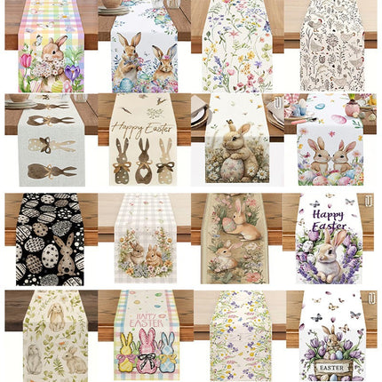 33 x 183 CM Festive Easter Linen Table Runner - Cartoon Bunny Table Runner & Stain-Resistant Primitive Home Decor (Style-3).