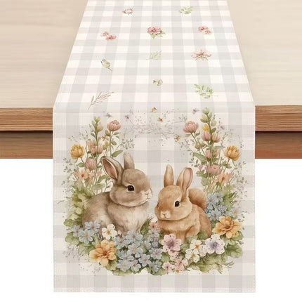 33 x 183 CM Festive Easter Linen Table Runner - Cartoon Bunny Table Runner & Stain-Resistant Primitive Home Decor (Style-5).