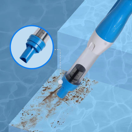 Blue and White Cordless Underwater Pool Vacuum with 3 Cleaning Heads & 164cm Extended Reach - Rechargeable Handheld Spa & Pond Cleaner.