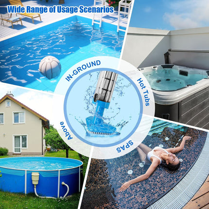 Blue and White Cordless Underwater Pool Vacuum with 3 Cleaning Heads & 164cm Extended Reach - Rechargeable Handheld Spa & Pond Cleaner.