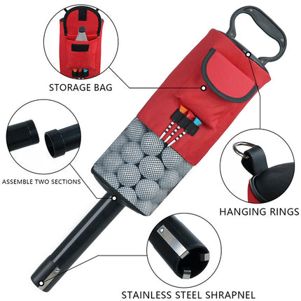 Black and Red Lightweight Golf Retriever with Detachable No-Bend Shag Tube & Mesh Bag Holding Up to 70-Ball.