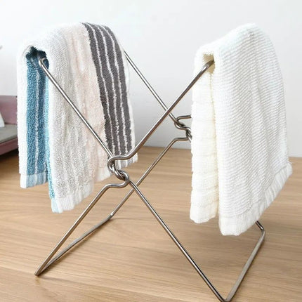 2-Pack Foldable Stainless Steel Trash Bag Holder (17 x 21 CM) - Multi-Functional Kitchen Countertop Organizer for Plastic Bag & Dishcloth.