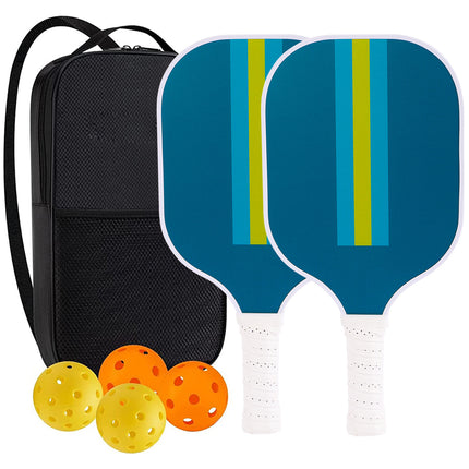 Blue Stripe Professional Fiberglass Pickleball Paddle Set with Carry Bag & 2 Paddles & 4 Balls.