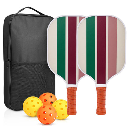 Colorful Stripes Professional Fiberglass Pickleball Paddle Set - Lightweight Sports Equipment with Carry Bag & 4 Balls & 2 Paddles.