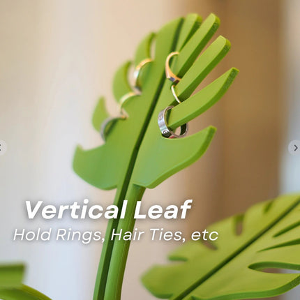 2 Set Mirror-Mount Half-Leaf Monstera Bathroom Organizer (Vase + 3 Leaves) - Decorative Home Vanity Set.