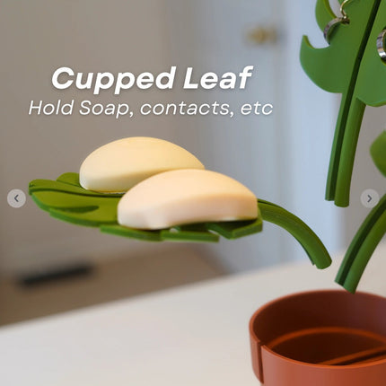 2 Set Mirror-Mount Half-Leaf Monstera Bathroom Organizer (Vase + 3 Leaves) - Decorative Home Vanity Set.