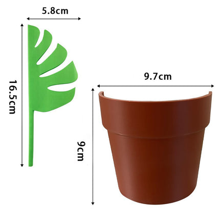 2 Set Mirror-Mount Half-Leaf Monstera Bathroom Organizer (Vase + 3 Leaves) - Decorative Home Vanity Set.
