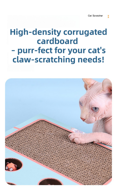 3-in-1 Whack-A-Mole Cat Toy & Scratching Lounge - Spring Swivel Toy, Interactive Puzzle Box and Multi-Functional Cat Scratcher.