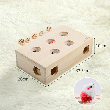 Whack-A-Mole Cat Toy (Plush Mole & 5 Hole) - Interactive Puzzle Box.