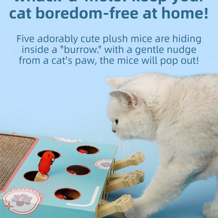 Whack-A-Mole Cat Toy (Plush Mole & 5 Hole) - Interactive Puzzle Box.