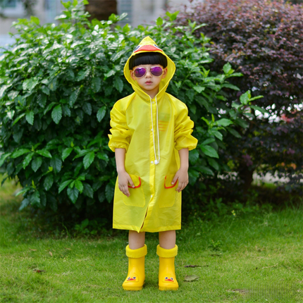 Kids Cartoon Rain Gear Set - Eco-Friendly Odorless Yellow Duck Raincoat & Matching 15cm Duck Rain Boots with Detachable Warm Cotton Liner.
