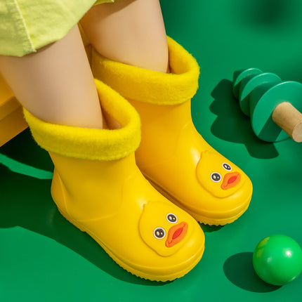 Kids Cartoon Rain Gear Set - Eco-Friendly Odorless Yellow Duck Raincoat & Matching 20cm Duck Rain Boots with Detachable Warm Cotton Liner.