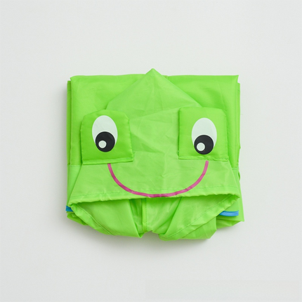 Green Frog Kids Cartoon Animal Raincoat - Waterproof Hooded Rain Poncho for Toddlers & Students (90-130CM Height).