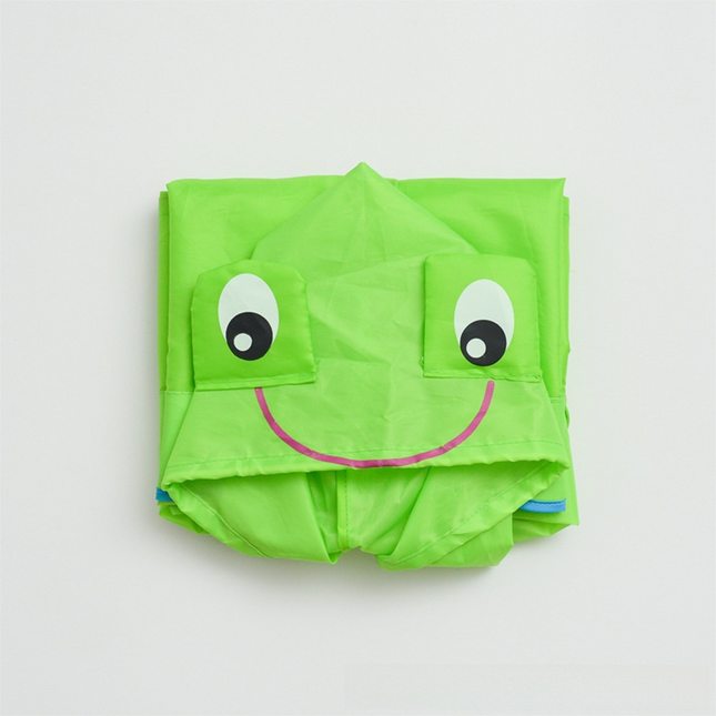 Green Frog Kids Cartoon Animal Raincoat - Waterproof Hooded Rain Poncho for Toddlers & Students (90-130CM Height).