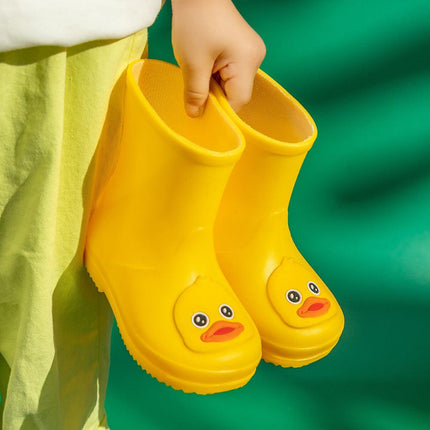 Cute Yellow Duck Kids Rain Boots with Removable Warm Cotton Liner - Waterproof Anti-Slip Toddler Wellies for Foot Length 15CM.
