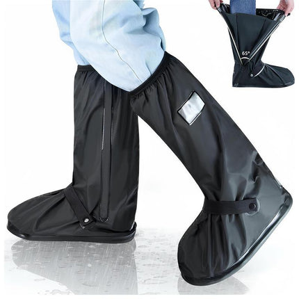 A Pair 40CM High-Tube Double-Layer Waterproof Rain Boot Covers - Durable Anti-Slip Reflective Motorcycle Over-Shoes (S Size).