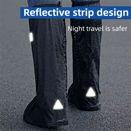 A Pair 40CM High-Tube Double-Layer Waterproof Rain Boot Covers - Durable Anti-Slip Reflective Motorcycle Over-Shoes (S Size).