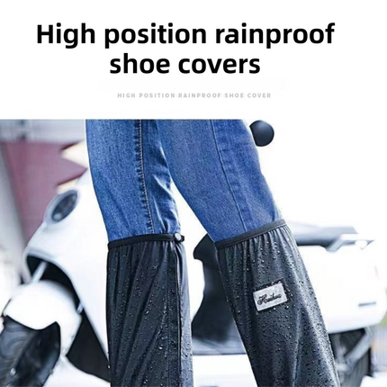 A Pair 40CM High-Tube Double-Layer Waterproof Rain Boot Covers - Durable Anti-Slip Reflective Motorcycle Over-Shoes (L Size).