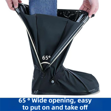 A Pair 40CM High-Tube Double-Layer Waterproof Rain Boot Covers - Durable Anti-Slip Reflective Motorcycle Over-Shoes (L Size).