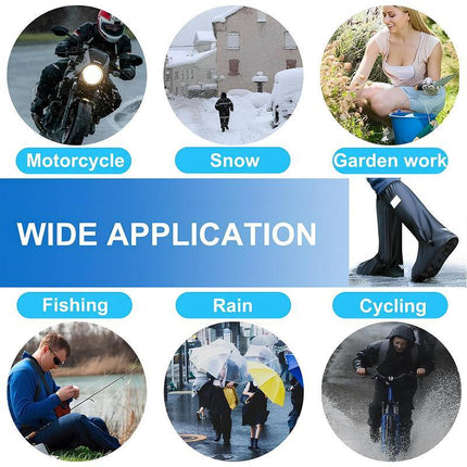 A Pair 40CM High-Tube Double-Layer Waterproof Rain Boot Covers - Durable Anti-Slip Reflective Motorcycle Over-Shoes (L Size).